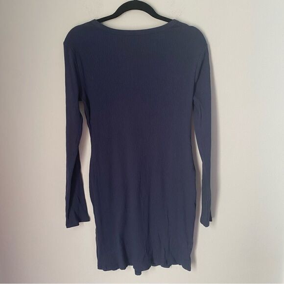 Wild Fable Women’s Long Sleeve Ribbed Mini Bodycon Blue Crew Neck Dress - Picture 3 of 3